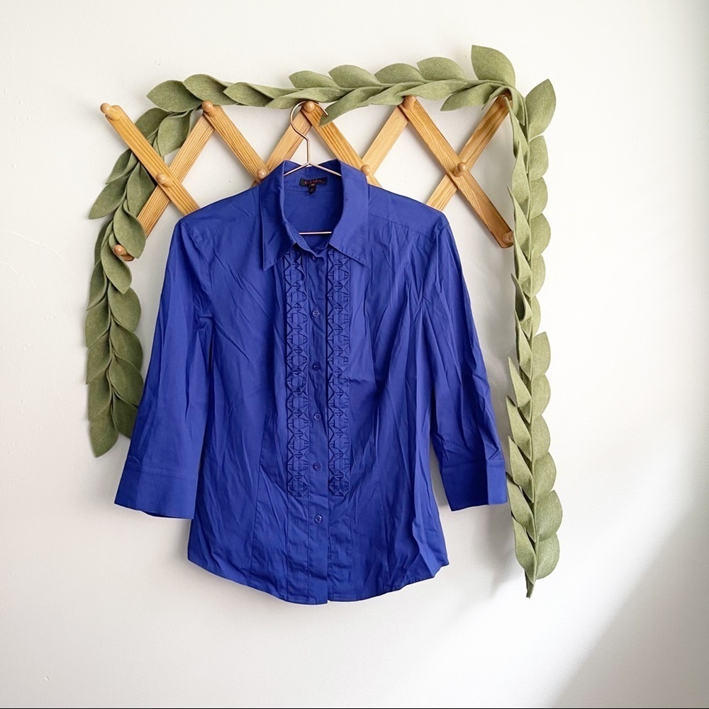 Escada Blue Ruffled Button Down Shirt